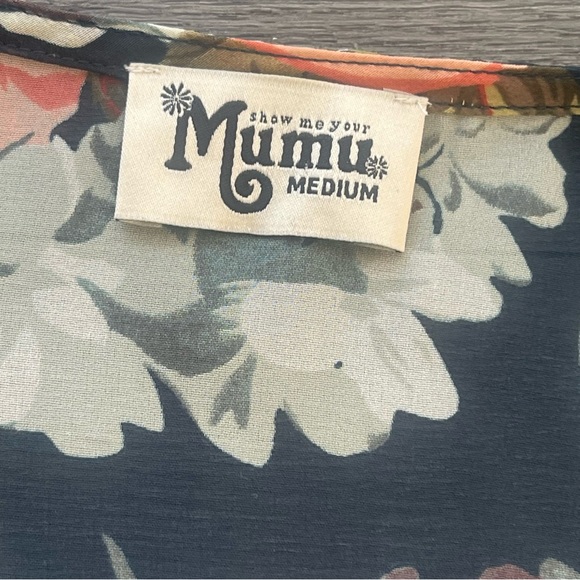 Show Me Your Mumu Poet Tie Top Hunter Green Floral Blouse Women's Size Med Boho - Picture 7 of 12